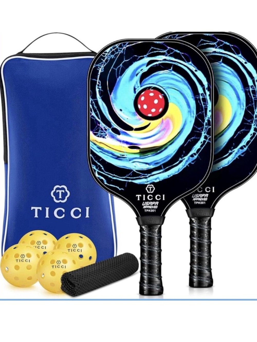 Ticci Pickleball Paddles and Balls Set Blue Swirl